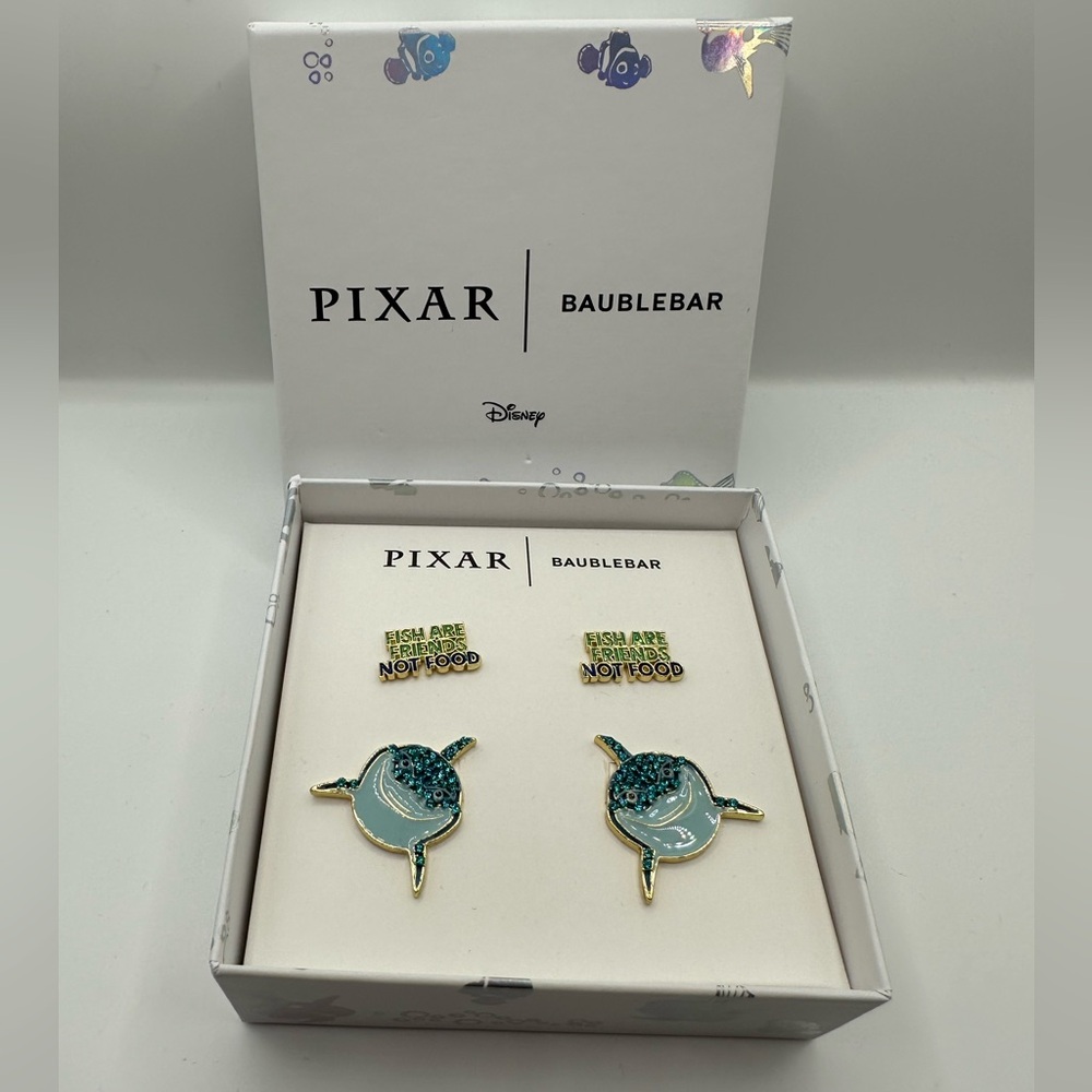 Pixar Disney BaubleBar Bruce Shark  Finding Nemo Earrings set of 2 NIB